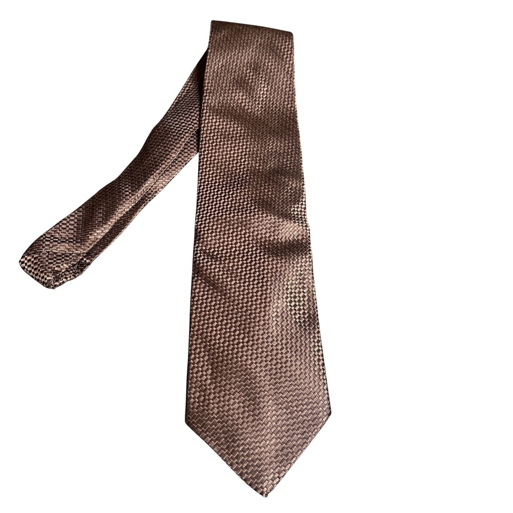 Nubio Necktie Mens 58" Bronze Brown Excellent Silk Woven Checkerboard Pattern